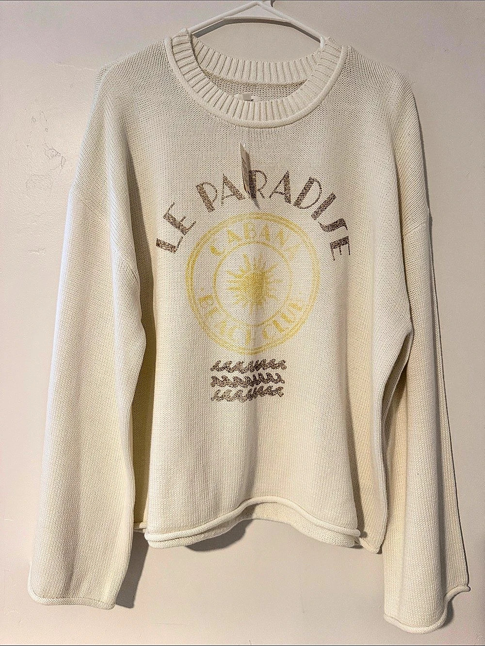Aerie Graphic Crewneck Sweater in Cream Size XL NWT